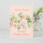 Invitation avec une bordure florale aquarelle rose (Debout devant)