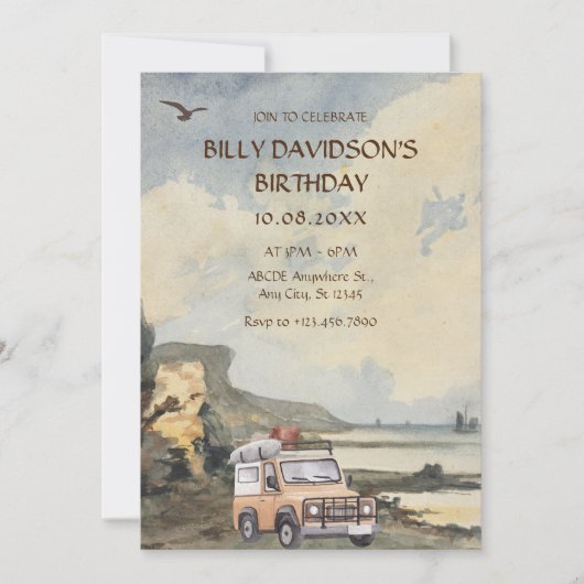 Invitation Aventure à la plage à l'aquarelle  (Devant)