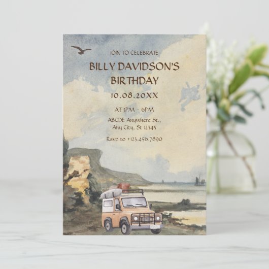 Invitation Aventure à l'aquarelle plage  (Debout devant)