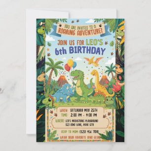 Invitation Aventure anniversaire 6 ans Dinosaure Fête Jungle 