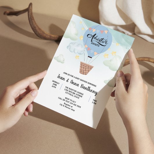 Invitation aventure aquarelle attend le baby shower