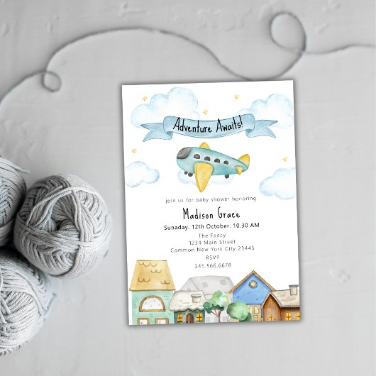 Invitation Aventure Attend Aviator Aviator Baby shower d'avio