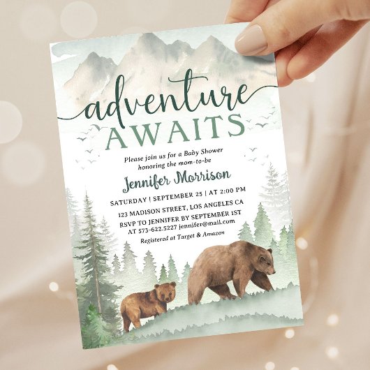 Invitation Aventure Attend Bébé Fête Ours Forêt de la Forêt