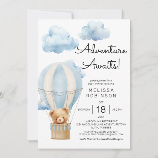 Invitation Aventure attend bébé garçon douche (Devant)