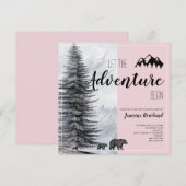 Invitation Aventure Attend Bois Ours Rose Baby shower Dans (Devant / Derrière)