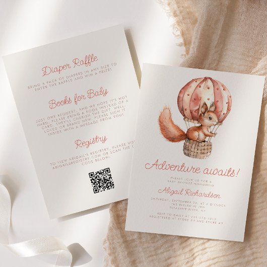 Invitation Aventure Attend Écureuil Mignon Code QR Baby Showe