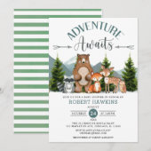 Invitation Aventure Attend le Baby shower des animaux des boi (Devant / Derrière)