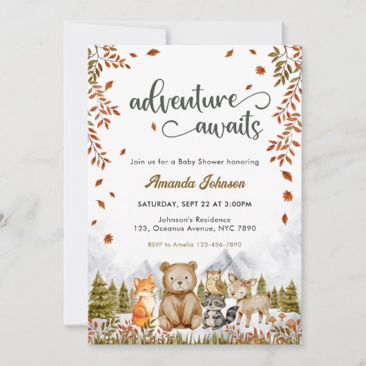 Invitation Aventure Attend le Baby shower des animaux des boi (Devant)