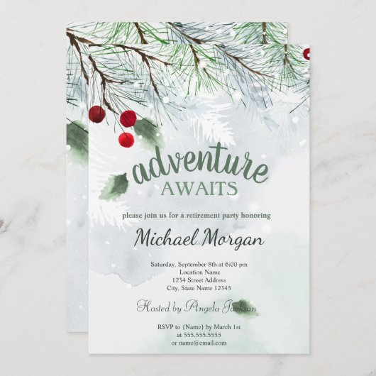 Invitation Aventure Attend Pine Tree Branch Retraite de neige (Devant / Derrière)