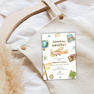 Invitation Aventure Autour Du Baby shower Avion Mondial