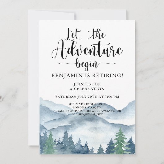 Invitation Aventure Await Mountain Forest Retirement Party (Devant)