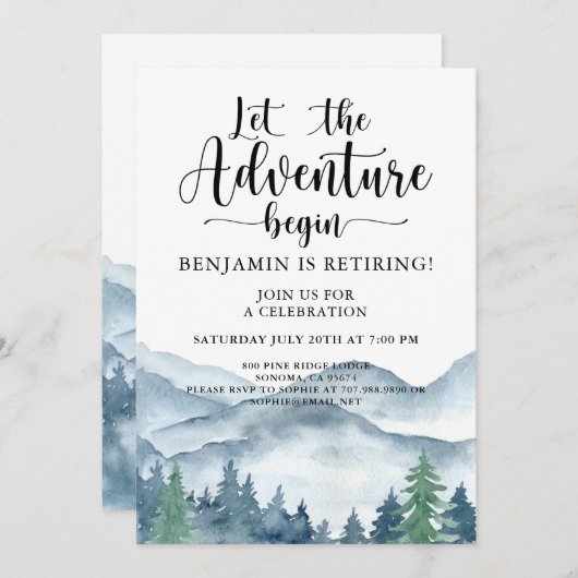 Invitation Aventure Await Mountain Forest Retirement Party (Devant / Derrière)