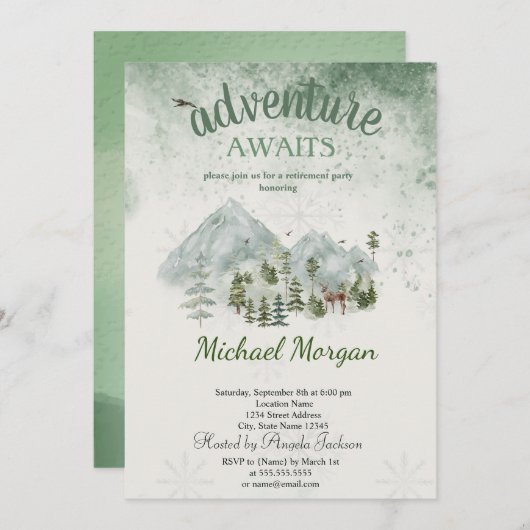 Invitation Aventure Await Pine Tree Forest Retraite verte (Devant / Derrière)