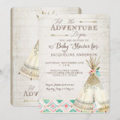 Invitation Aventure Baby shower Girl Teepee Wood Flèches Art (Devant / Derrière)