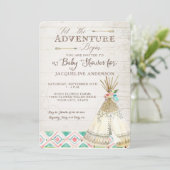 Invitation Aventure Baby shower Girl Teepee Wood Flèches Art (Debout devant)