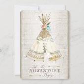 Invitation Aventure Baby shower Girl Teepee Wood Flèches Art (Dos)