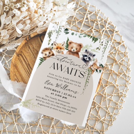Invitation Aventure Baby shower Neutre des animaux des bois