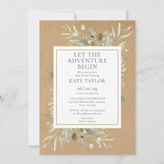 Invitation Aventure Baby shower rustique verdure (Devant)