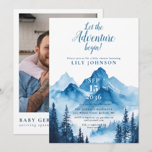 Invitation Aventure Begin Mountain Baby shower Photo QR Code