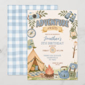 Invitation Aventure bleue pour un anniversaire (Devant / Derrière)