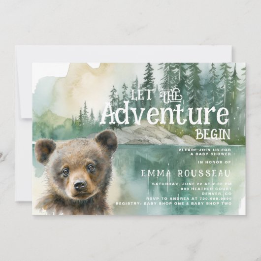 Invitation Aventure Commence Baby Bear Cub Baby shower (Devant)
