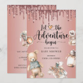 Invitation Aventure commence Baby shower Rose Parties scintil (Devant / Derrière)