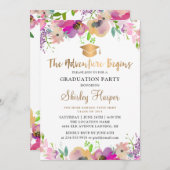 Invitation Aventure commence Gold Script Floral Graduation (Devant / Derrière)