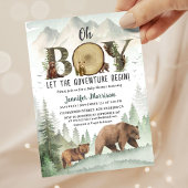 Invitation Aventure commence ours garcon bébé douche forestiè