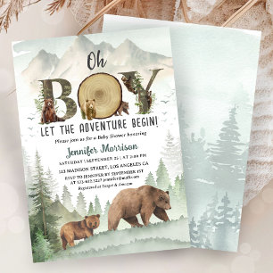 Invitation Aventure commence ours garcon bébé douche forestiè