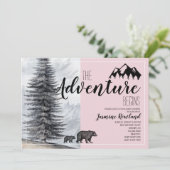 Invitation Aventure commence Ours rose bébé fille Douche (Debout devant)