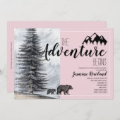 Invitation Aventure commence Ours rose bébé fille Douche (Devant / Derrière)