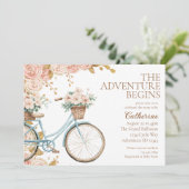 Invitation Aventure commence Vintage Baby shower à vélo (Debout devant)