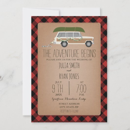 Invitation Aventure commence Wood Panel SUV Canoe Mariage (Devant)