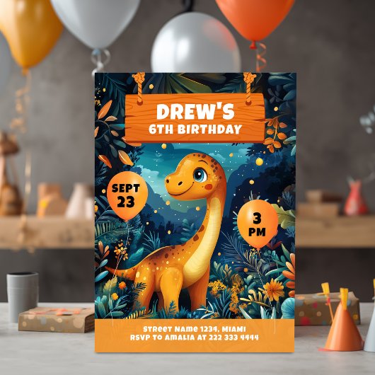 Invitation Aventure d'anniversaire dans la jungle du dinosaur