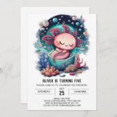 Invitation Aventure d'anniversaire sous-marine Axolotl (Devant / Derrière)