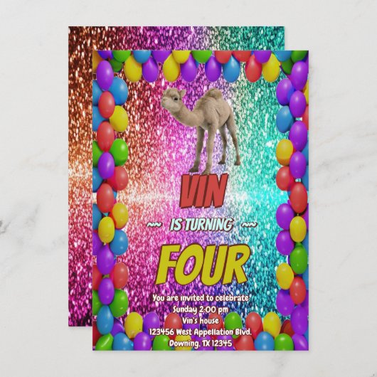 Invitation Aventure dans le désert du bébé chameau thème (Devant / Derrière)