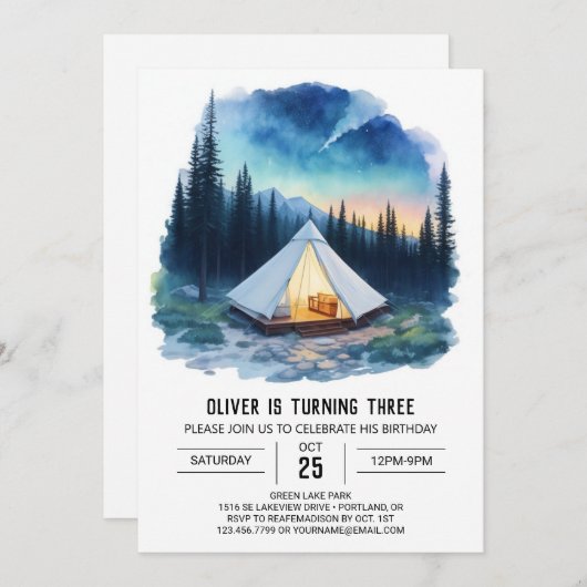 Invitation Aventure dans les bois Anniversaire (Devant / Derrière)