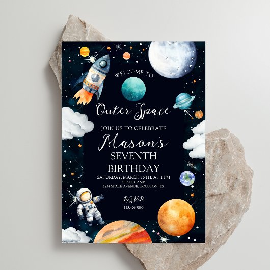 Invitation Aventure dans l'espace en aquarelle pour garçon d'