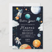 Invitation Aventure dans l'espace en aquarelle pour garçon d' (Devant)