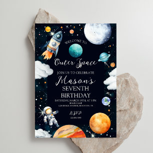 Invitation Aventure dans l'espace en aquarelle pour l'anniver
