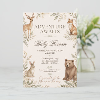 Invitation Aventure de Baby Shower Animaux de la Forêt