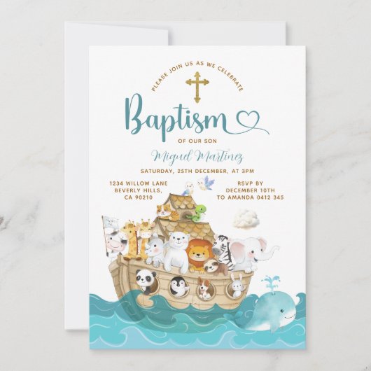 Invitation Aventure de baptême de l'arche de Noé Croix (Devant)