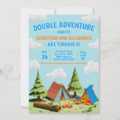 Invitation Aventure de camping en double pour jumeaux en atte (Devant)