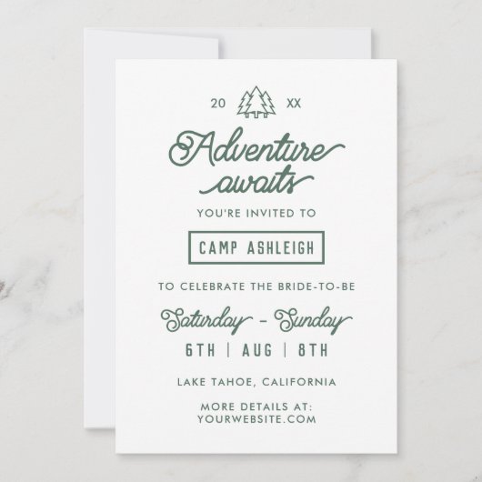 Invitation Aventure de fête de jeune fille au camp (Devant)