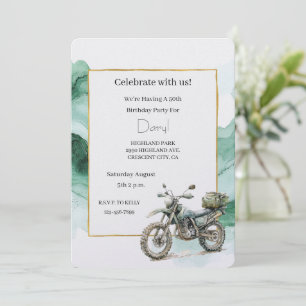 Invitation Aventure de moto verte crème Anniversaire