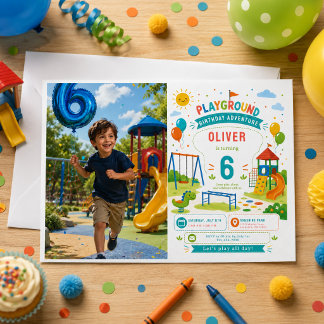 Invitation Aventure de terrain de jeu 6e anniversaire Fête au