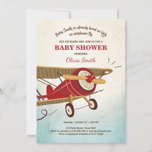 Invitation Aventure de voyage d'invitation de baby shower (Devant)