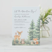 Invitation Aventure des Animaux de la Forêt Bébé Shower Comme (Debout devant)