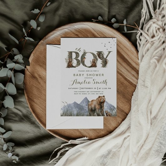 Invitation Aventure d'ours Eucalyptus Mousse Vert Oh Garçon