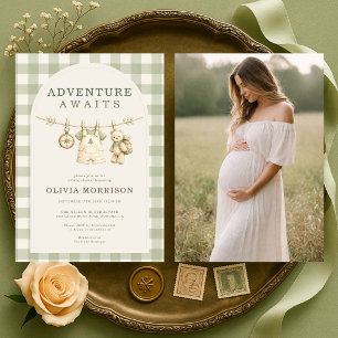 Invitation Aventure en forêt en attente de photo Baby Shower